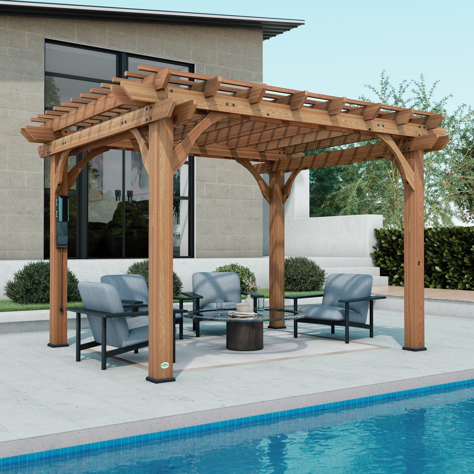 Pergola Portofino 10×10 — aluminium noyer