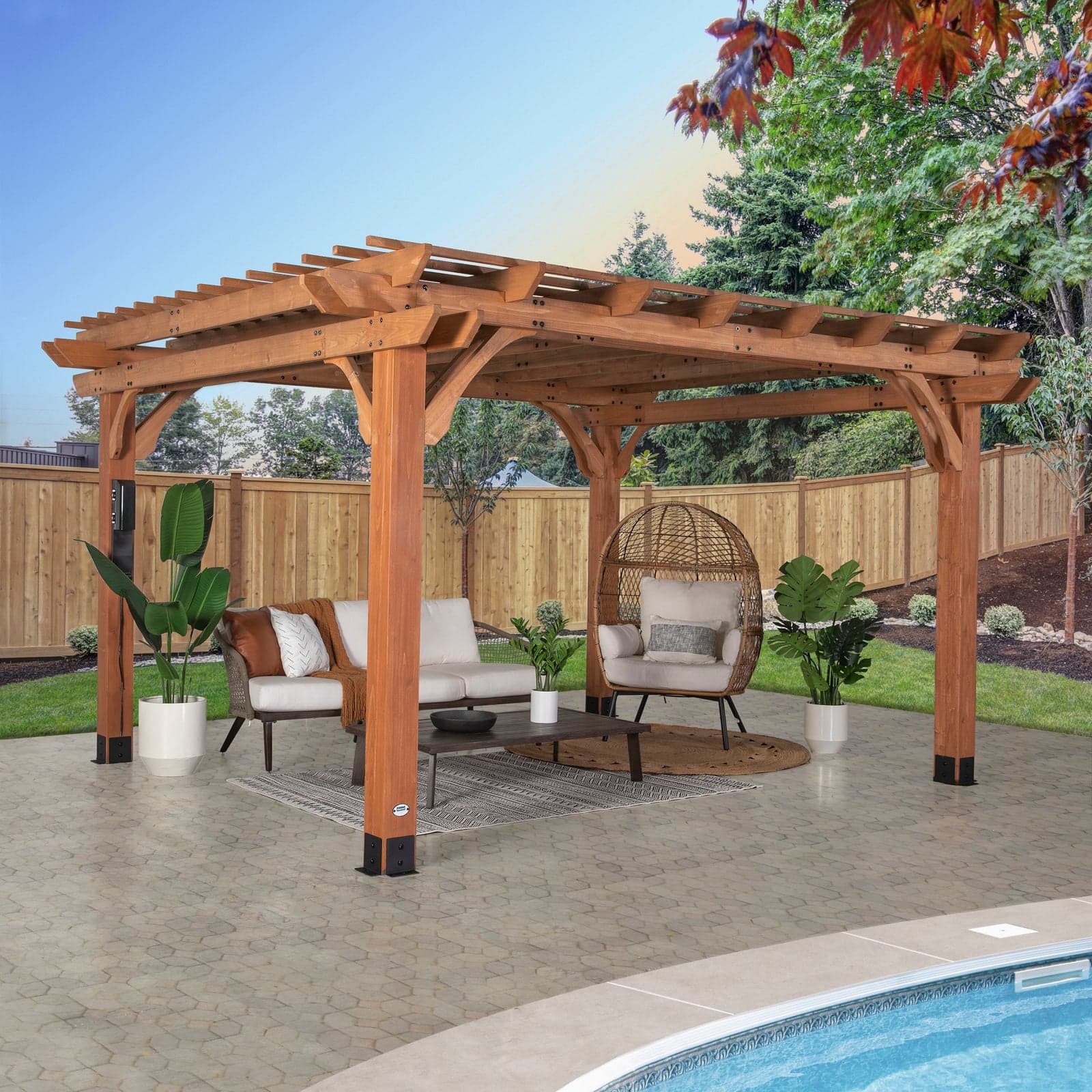 Pergola Biarritz 14×10 — aluminium cèdre chaud