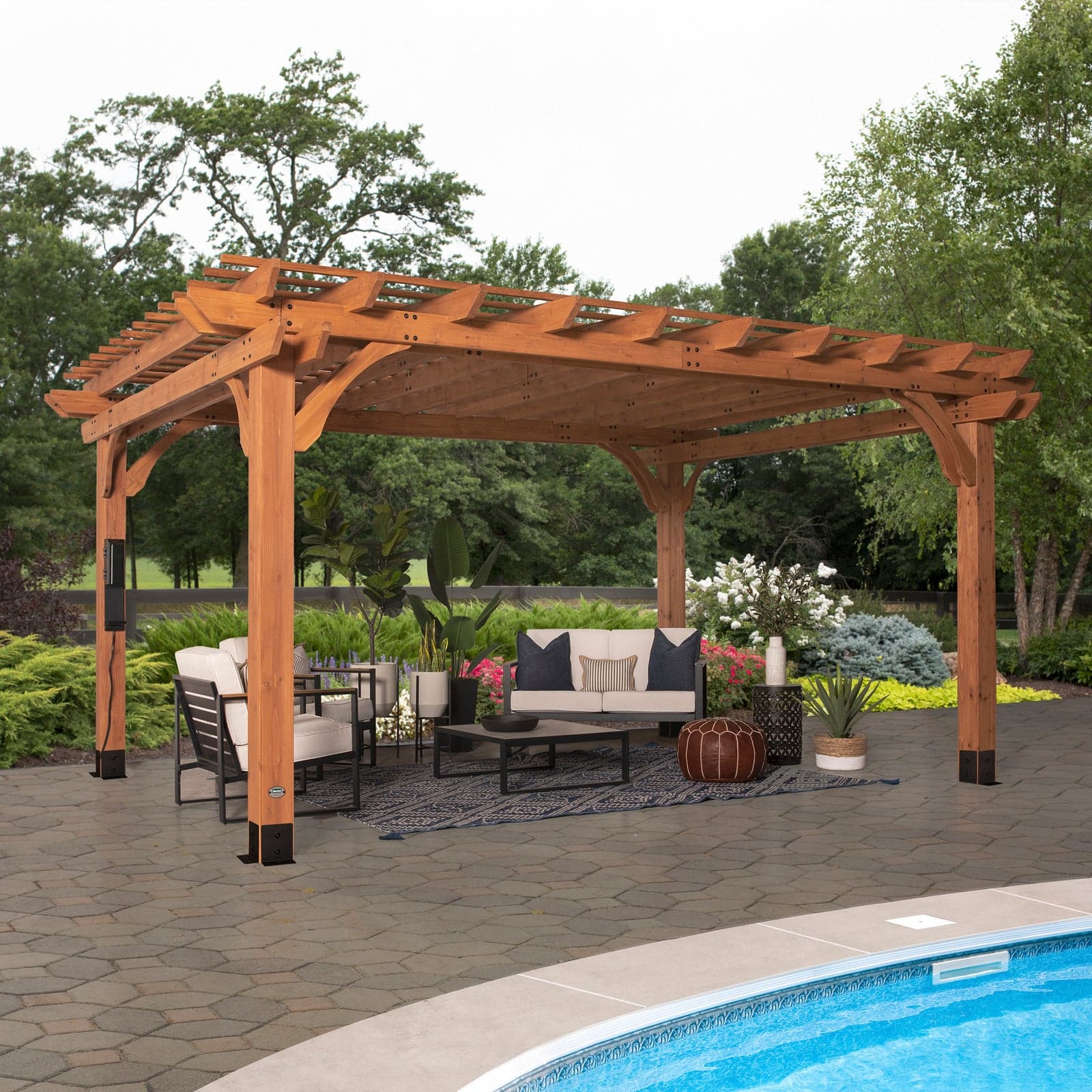 Pergola Biarritz 24×12 — acier cèdre chaud