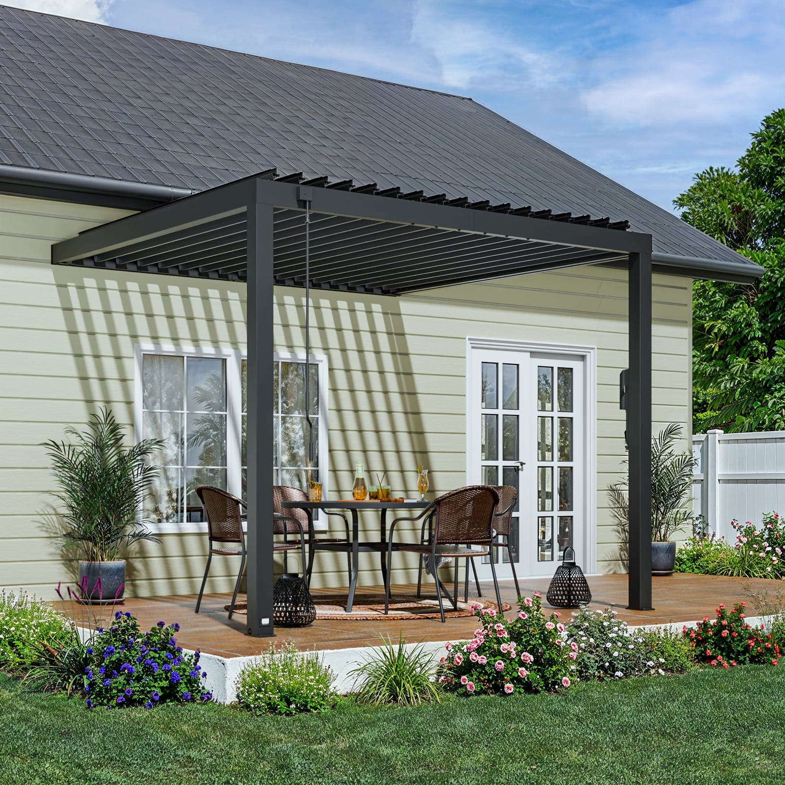 Pergola Napa 14×10 — acier noyer