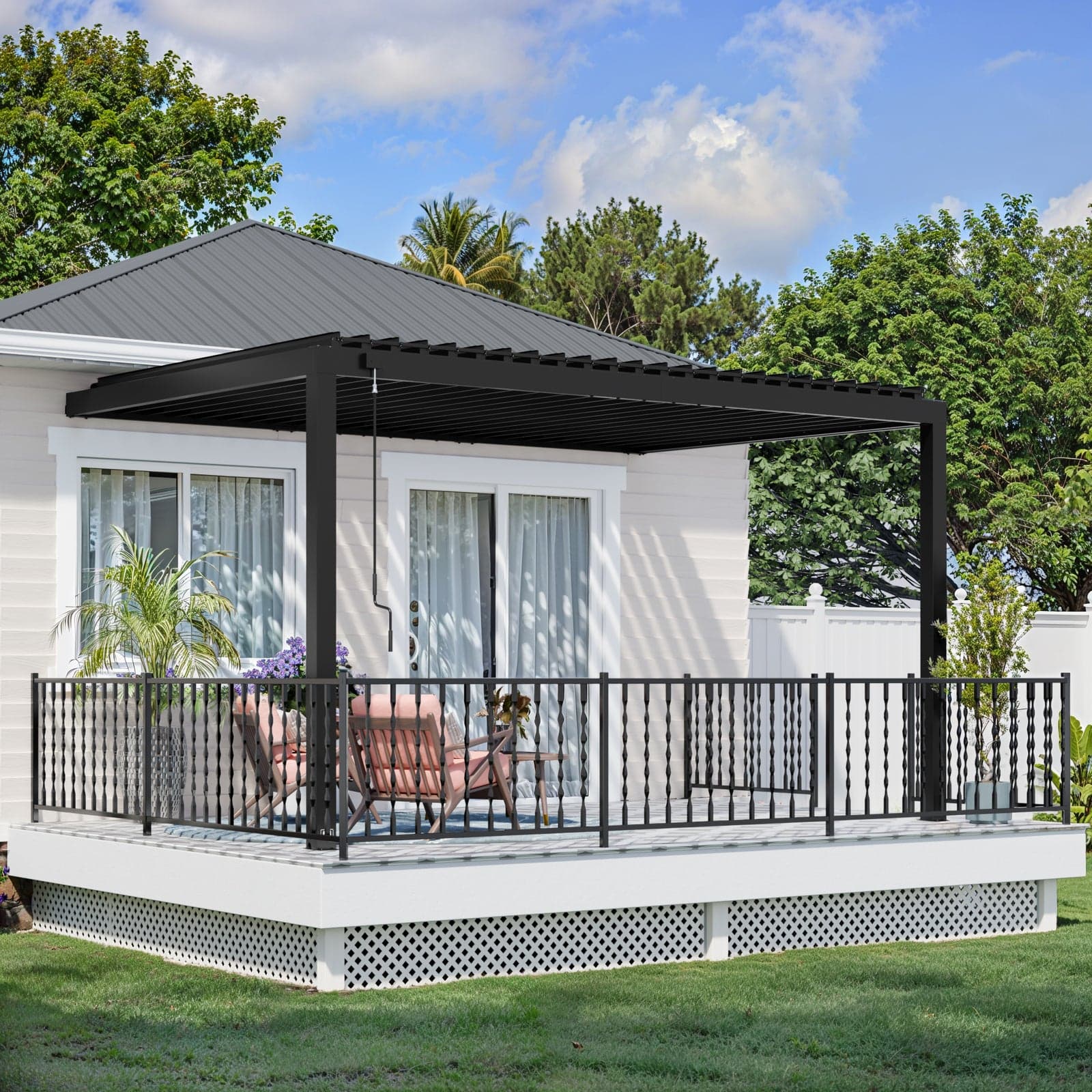 Pergola Evanston 16×10 — cèdre massif noir mat