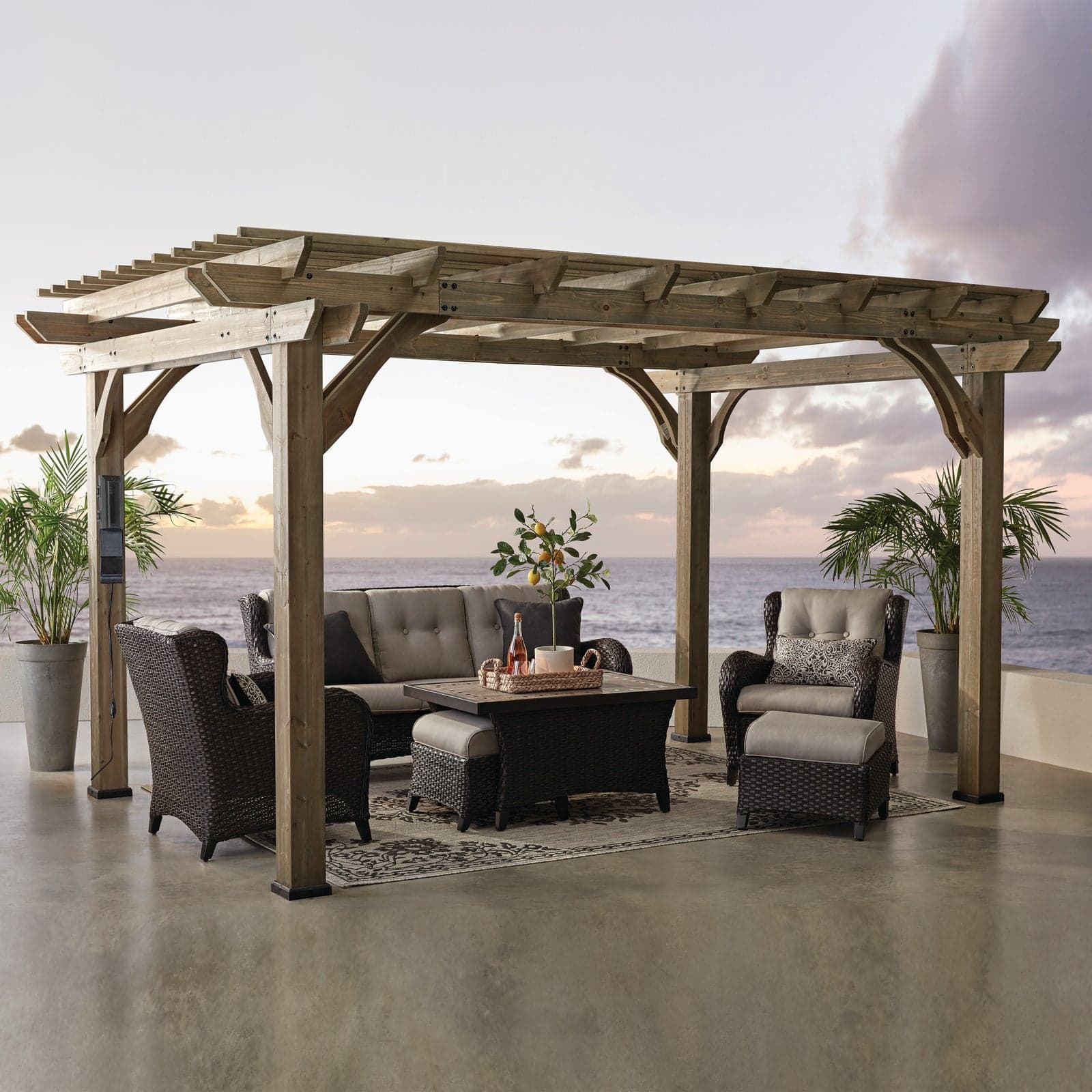 Pergola Aspenwood 12×12 — acier noyer